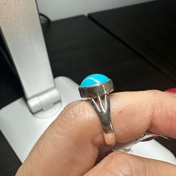 Genuine 3ct cabochon turquoise solitaire in solid sterling silver ring! - Picture 5 of 6